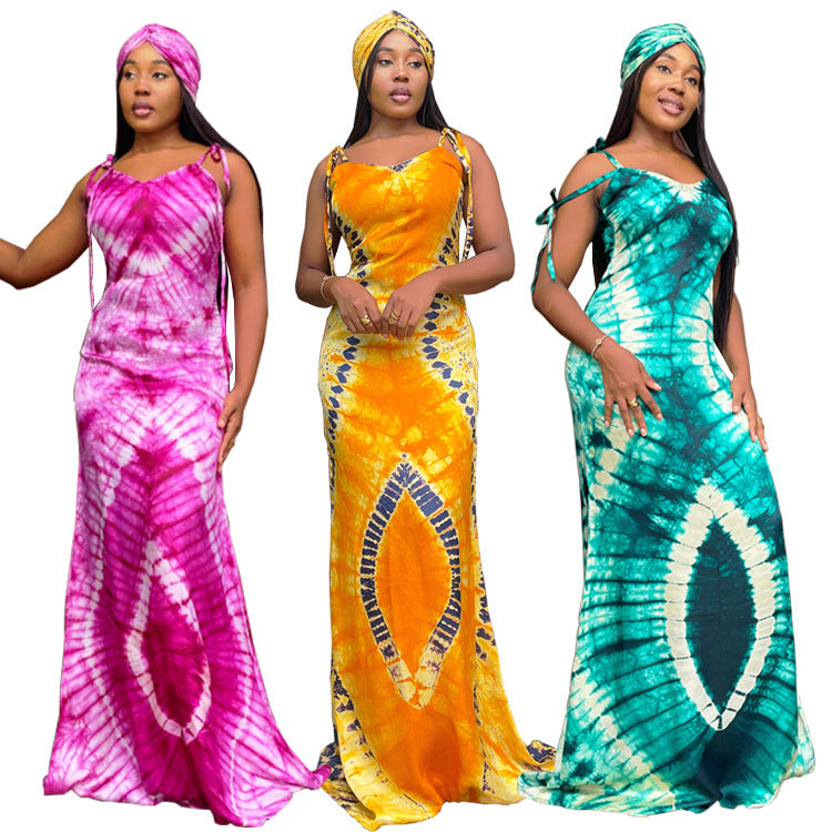 Chic Rainbow Print Sleeveless Gown
