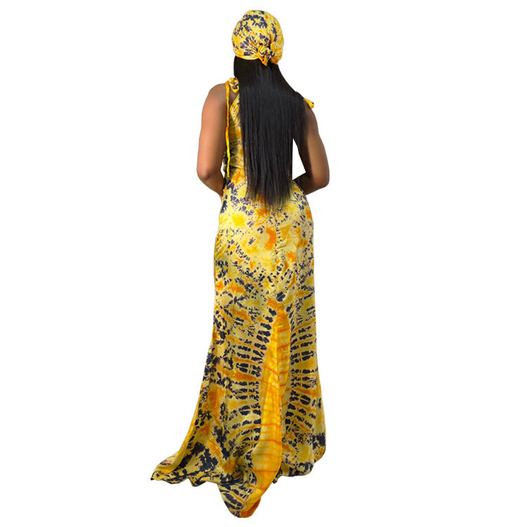 Chic Rainbow Print Sleeveless Gown