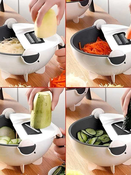 Vegetable Cutter- 7 in 1 Multifunction Magic Rotate Vegetable Cutter with Drain Basket Large Capacity