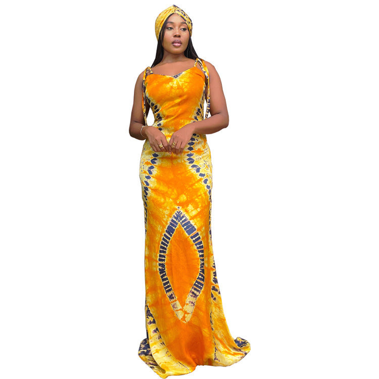 Chic Rainbow Print Sleeveless Gown