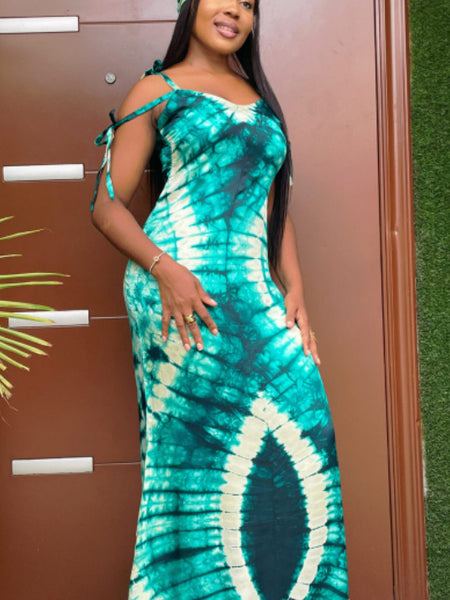 Chic Rainbow Print Sleeveless Gown