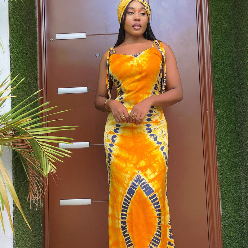Chic Rainbow Print Sleeveless Gown