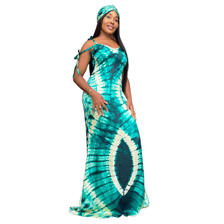 Chic Rainbow Print Sleeveless Gown